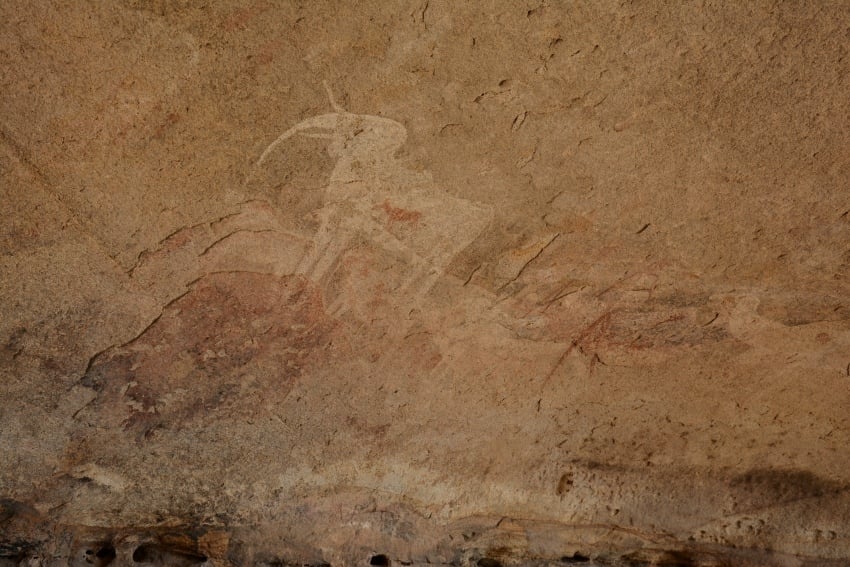Ancient rock paintings and engravings in the Namibian desert
