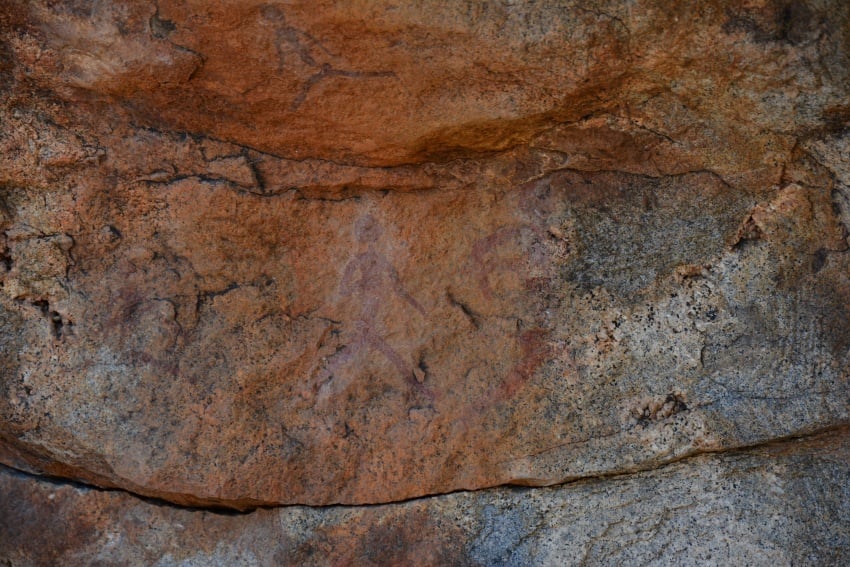 Ancient Bushman rock art carved into sandstone in Damaraland