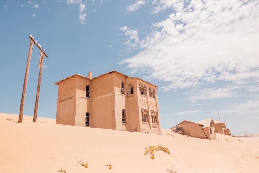 Old, sand filled houses at Kolmanskop. 