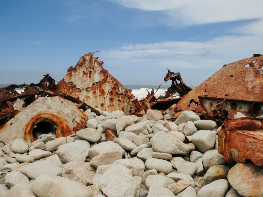 Ship rubble washed ashore along the Skeleton Coast.