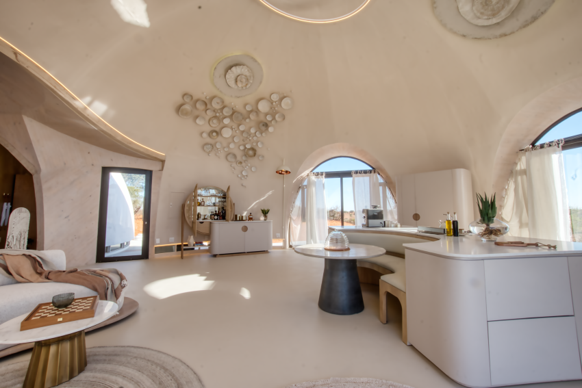 Interior of the Reverie Kalahari Pod. Luxury and attention to detail brought to life. 