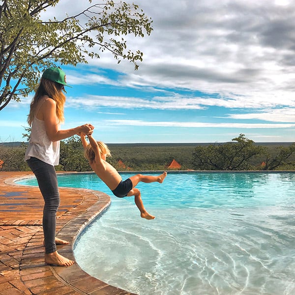 Family Travel, Namibia, pool, mother and child