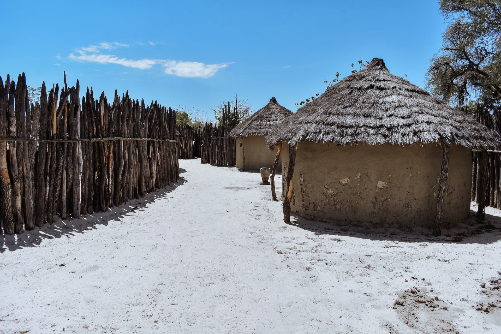 Traditional hut in homestead at a living museum in Namibia. 
