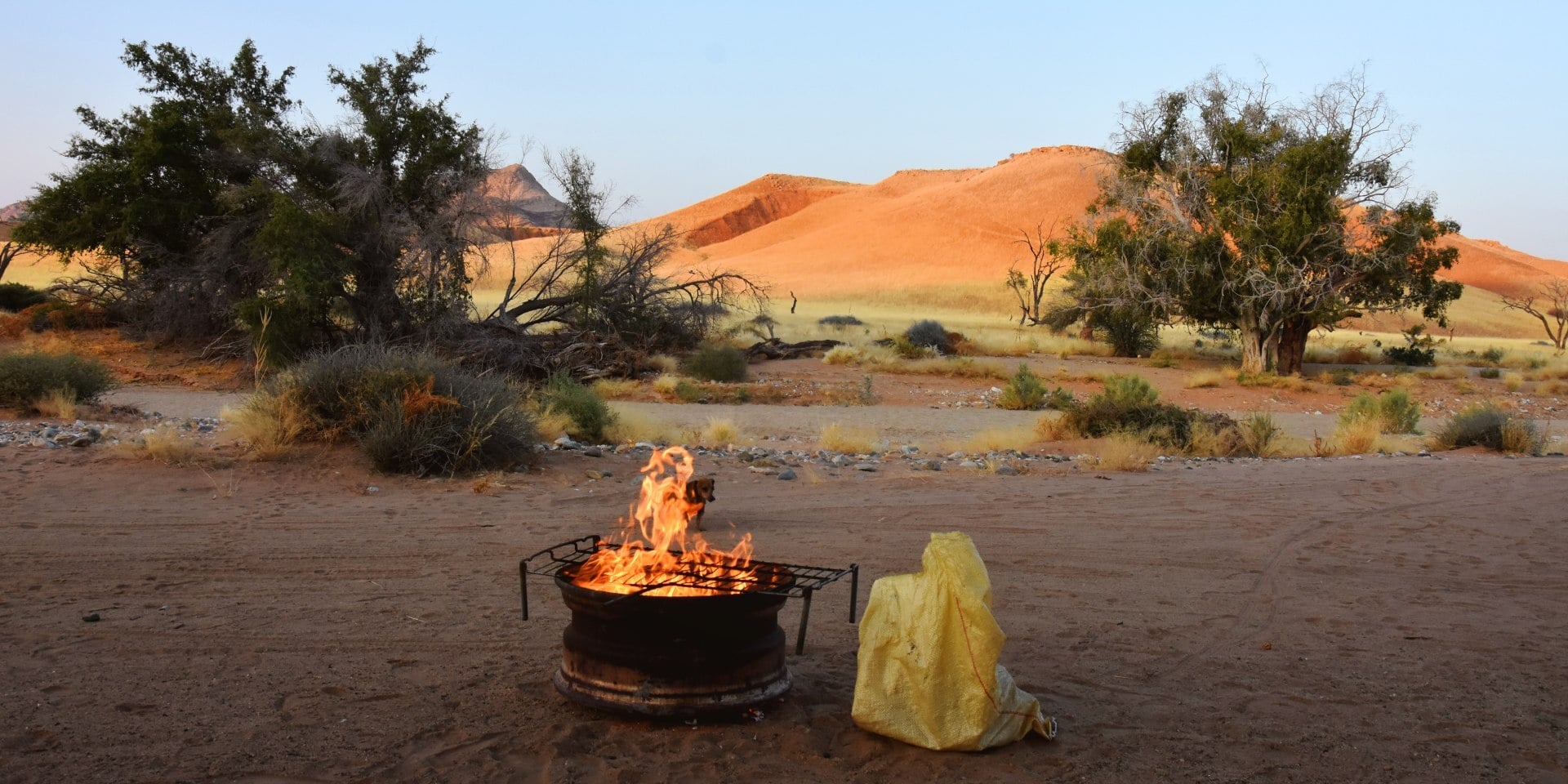 Namibians enjoying a traditional braai around a fire
