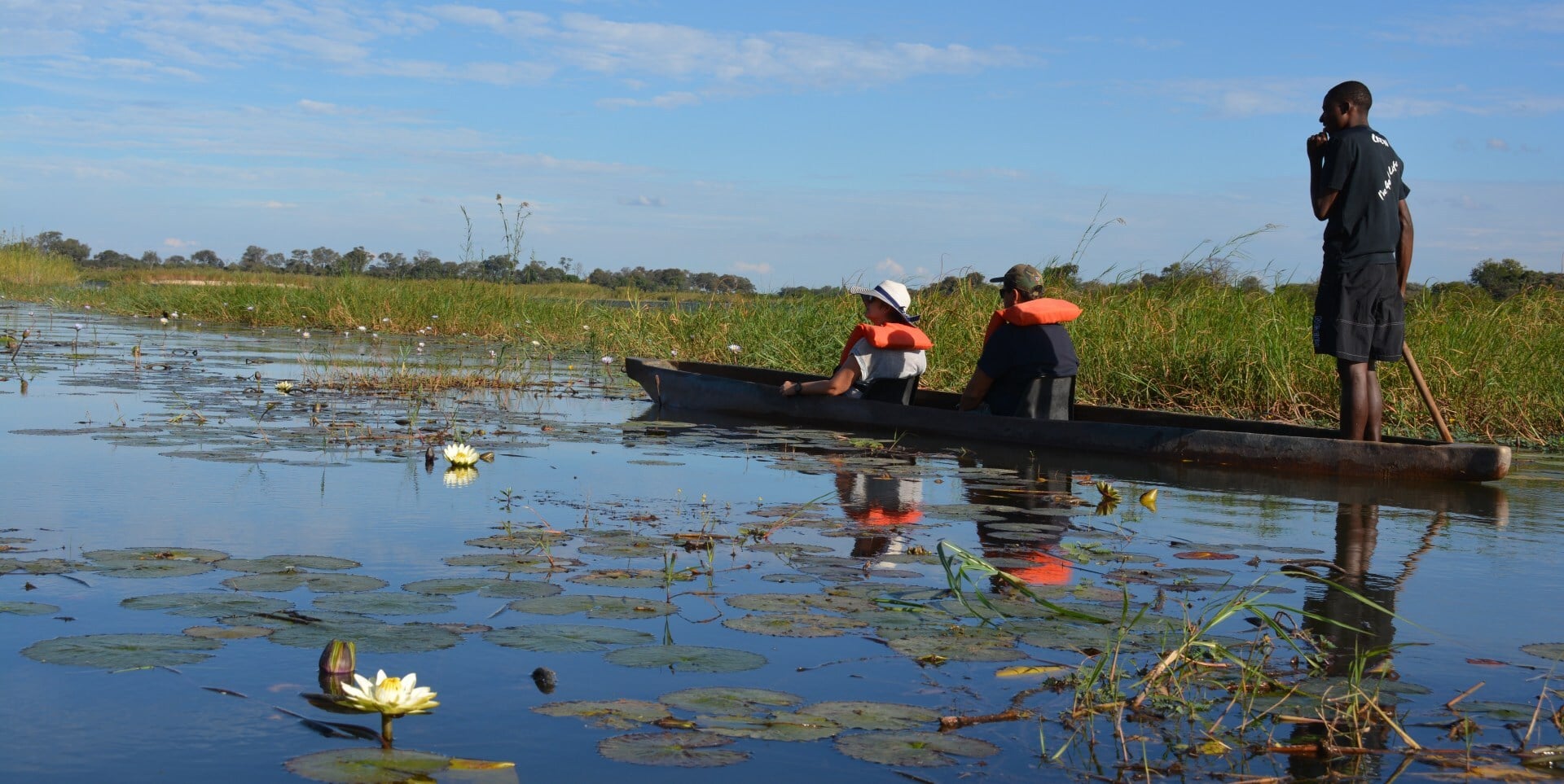 Traditional mokoro canoe on the waterways of the Okavango region in Namibia